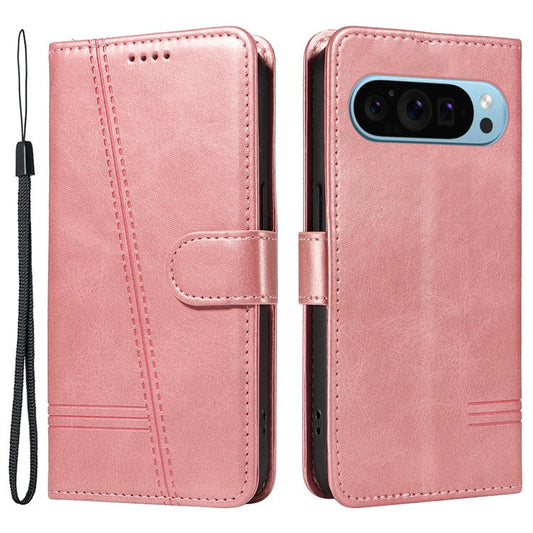 For Google Pixel 9 / 9 Pro Case Leather Book Flip Phone Cover Wallet Stand View - Rose Gold