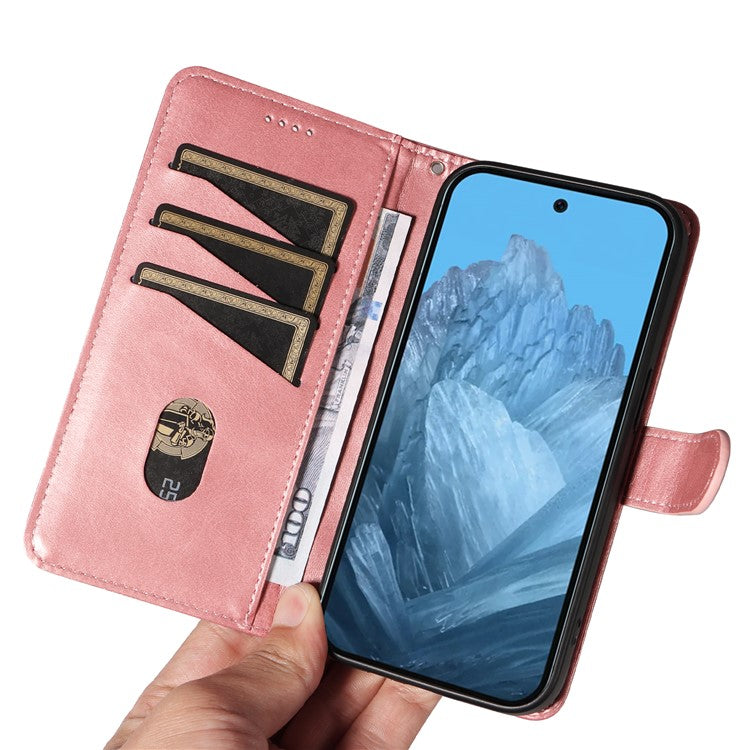 For Google Pixel 9 / 9 Pro Case Leather Book Flip Phone Cover Wallet Stand View - Rose Gold