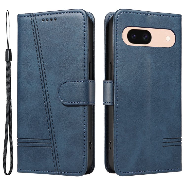 For Google Pixel 8a Wallet Case Flip Folio Leather Cell Phone Cover - Blue