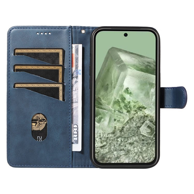 For Google Pixel 8a Wallet Case Flip Folio Leather Cell Phone Cover - Blue
