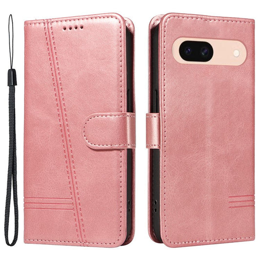 For Google Pixel 8a Wallet Case Flip Folio Leather Cell Phone Cover - Rose Gold