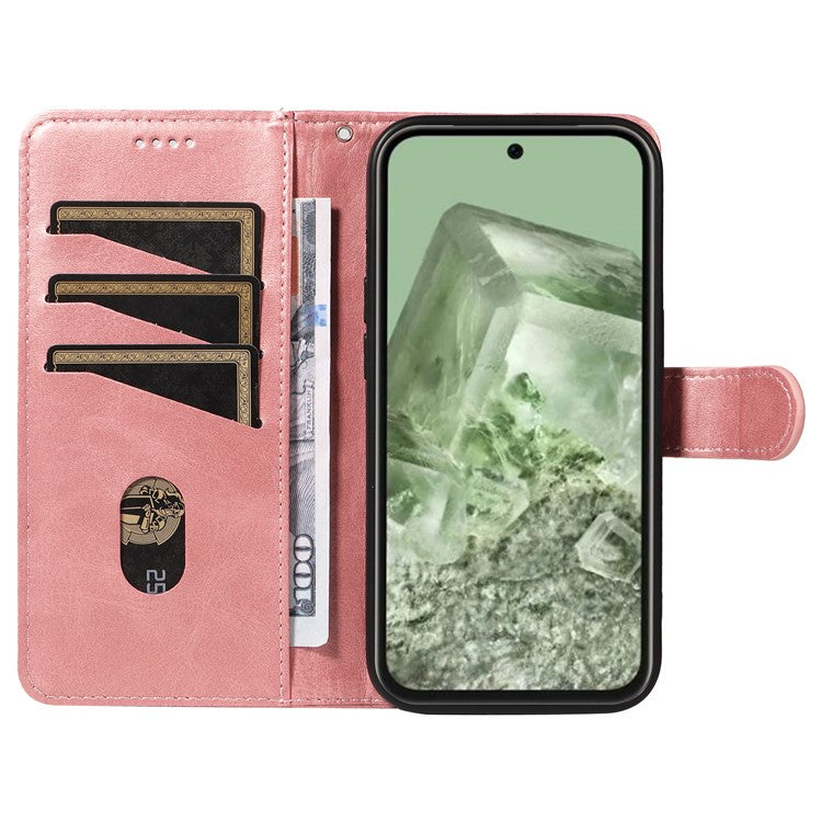 For Google Pixel 8a Wallet Case Flip Folio Leather Cell Phone Cover - Rose Gold