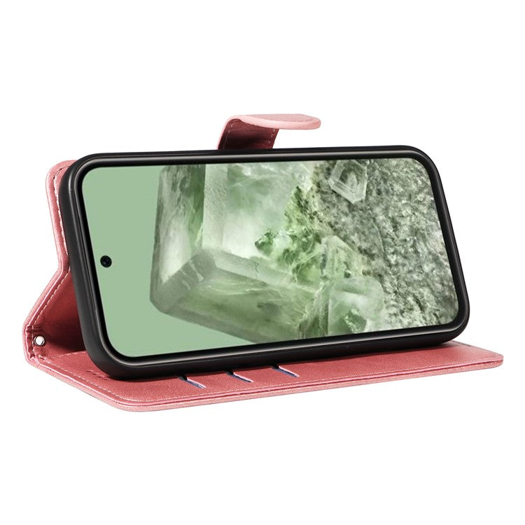 For Google Pixel 8a Wallet Case Flip Folio Leather Cell Phone Cover - Rose Gold