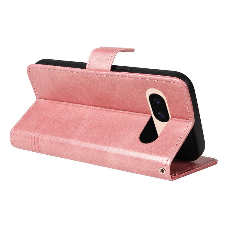 For Google Pixel 8a Wallet Case Flip Folio Leather Cell Phone Cover - Rose Gold