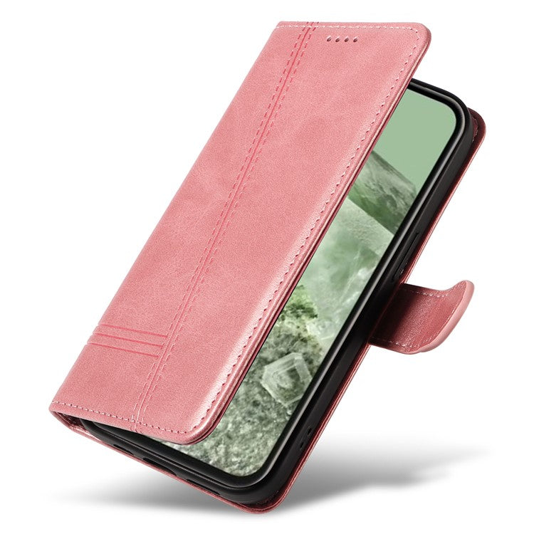 For Google Pixel 8a Wallet Case Flip Folio Leather Cell Phone Cover - Rose Gold