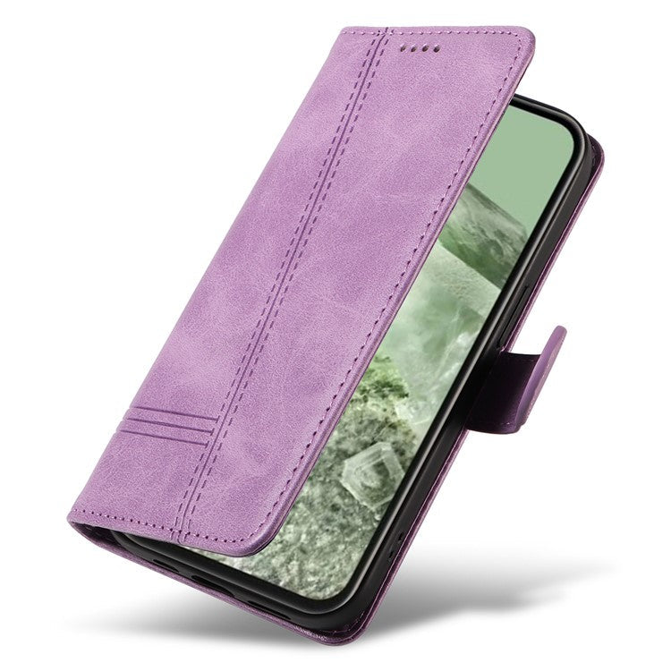 For Google Pixel 8a Wallet Case Flip Folio Leather Cell Phone Cover - Light Purple