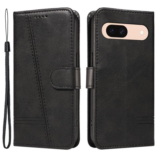 For Google Pixel 8a Wallet Case Flip Folio Leather Cell Phone Cover - Black