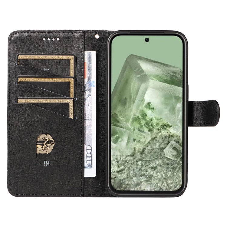 For Google Pixel 8a Wallet Case Flip Folio Leather Cell Phone Cover - Black