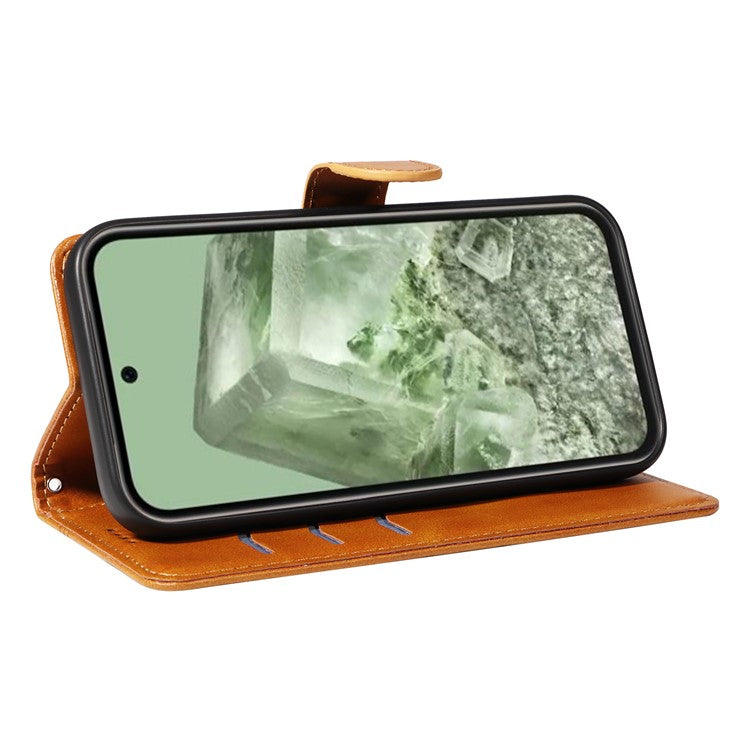 For Google Pixel 8a Wallet Case Flip Folio Leather Cell Phone Cover - Yellow