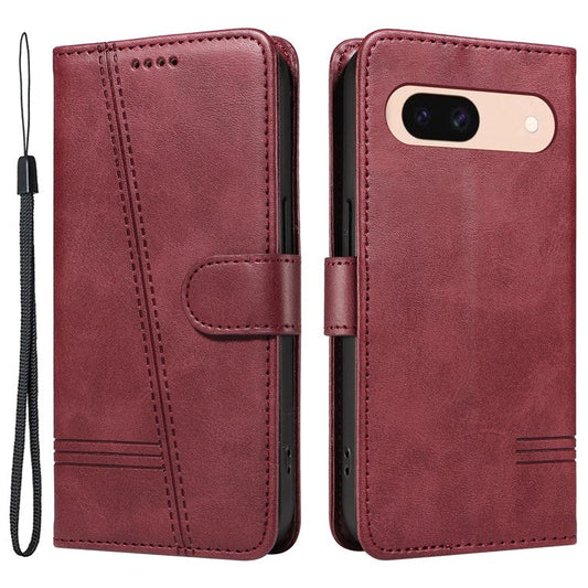 For Google Pixel 8a Wallet Case Flip Folio Leather Cell Phone Cover - Wine Red