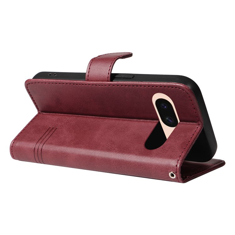 For Google Pixel 8a Wallet Case Flip Folio Leather Cell Phone Cover - Wine Red