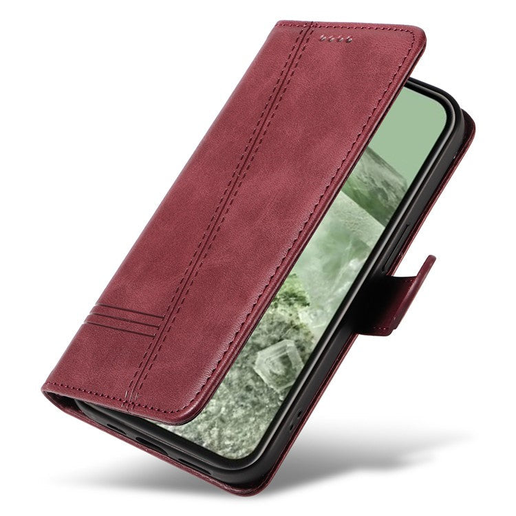 For Google Pixel 8a Wallet Case Flip Folio Leather Cell Phone Cover - Wine Red