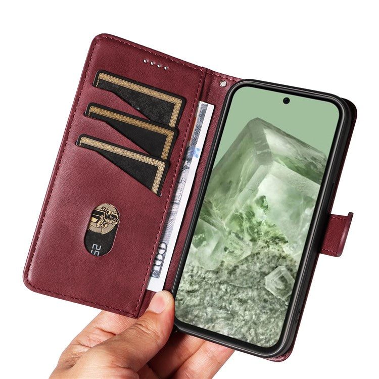 For Google Pixel 8a Wallet Case Flip Folio Leather Cell Phone Cover - Wine Red