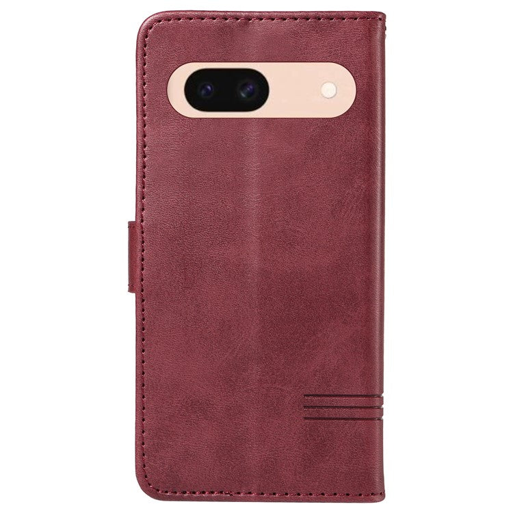 For Google Pixel 8a Wallet Case Flip Folio Leather Cell Phone Cover - Wine Red