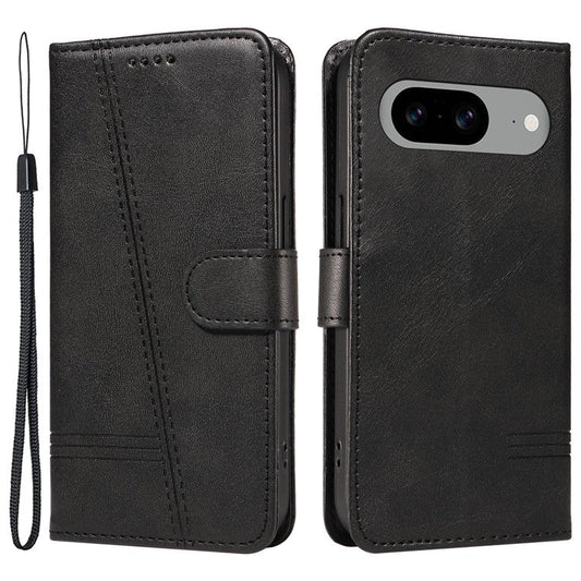 For Google Pixel 8 Case Leather Phone Cover with Wallet and Horizontal Viewing Stand - Black