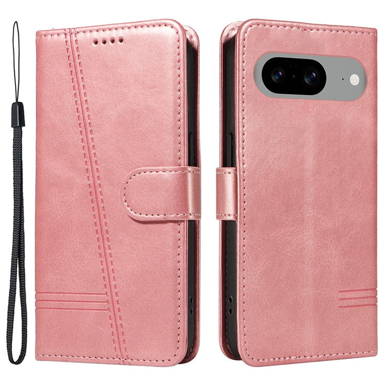 For Google Pixel 8 Case Leather Phone Cover with Wallet and Horizontal Viewing Stand - Rose Gold