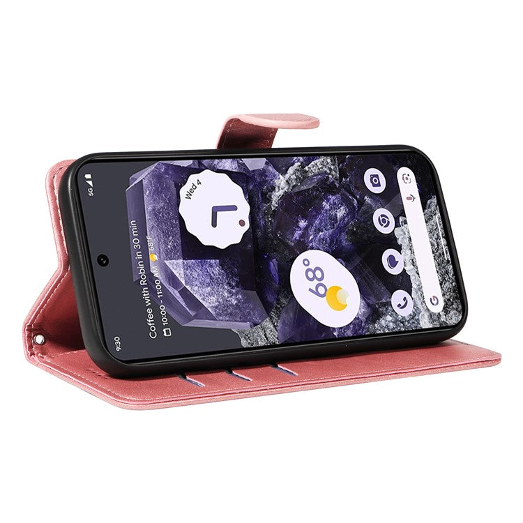 For Google Pixel 8 Case Leather Phone Cover with Wallet and Horizontal Viewing Stand - Rose Gold