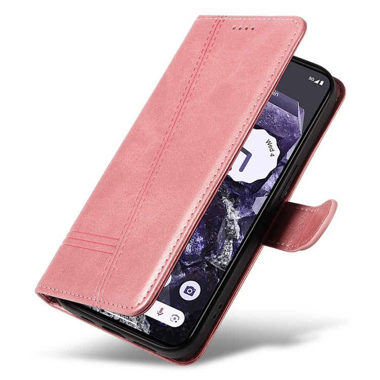 For Google Pixel 8 Case Leather Phone Cover with Wallet and Horizontal Viewing Stand - Rose Gold