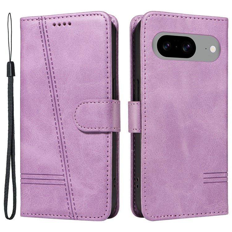 For Google Pixel 8 Case Leather Phone Cover with Wallet and Horizontal Viewing Stand - Light Purple