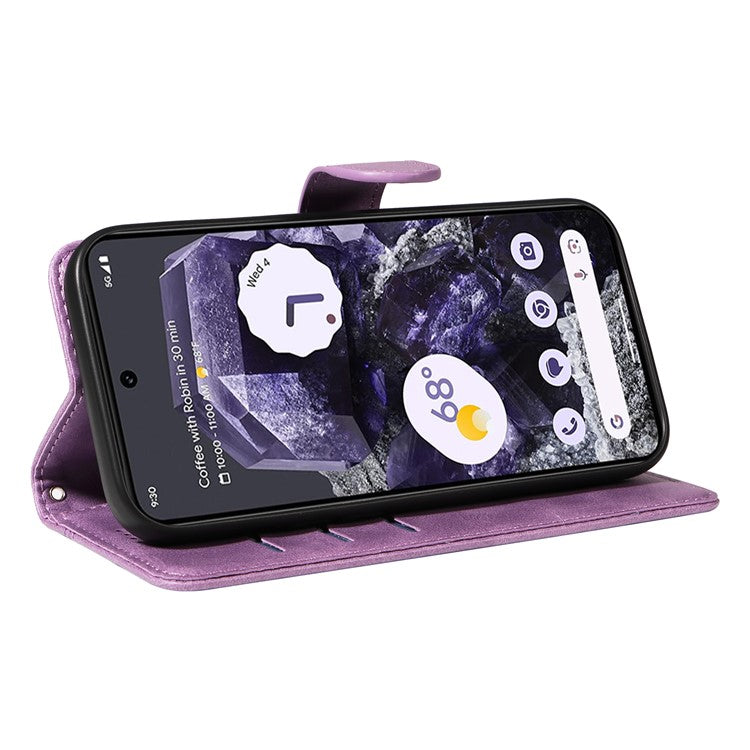 For Google Pixel 8 Case Leather Phone Cover with Wallet and Horizontal Viewing Stand - Light Purple