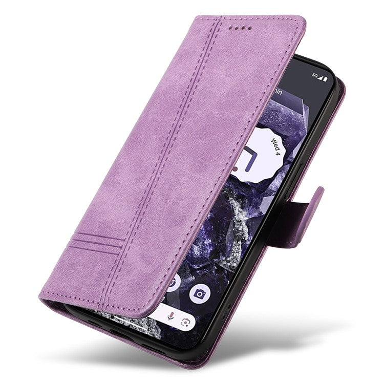 For Google Pixel 8 Case Leather Phone Cover with Wallet and Horizontal Viewing Stand - Light Purple