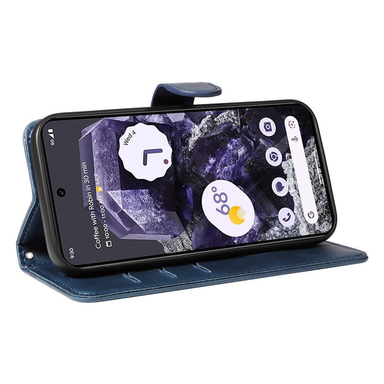 For Google Pixel 8 Case Leather Phone Cover with Wallet and Horizontal Viewing Stand - Blue
