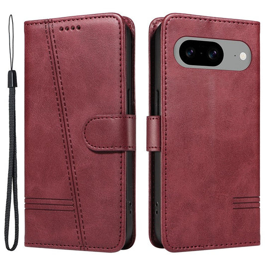 For Google Pixel 8 Case Leather Phone Cover with Wallet and Horizontal Viewing Stand - Wine Red