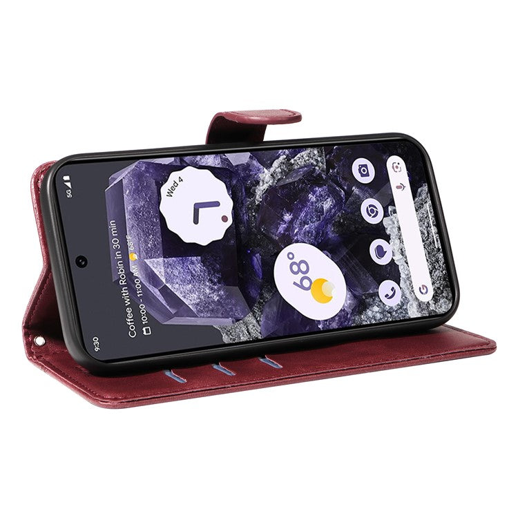 For Google Pixel 8 Case Leather Phone Cover with Wallet and Horizontal Viewing Stand - Wine Red