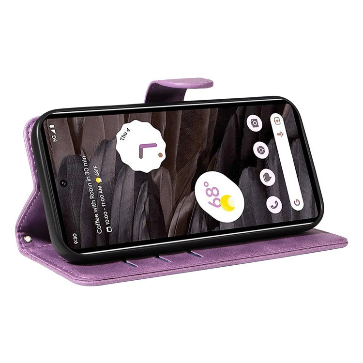 For Google Pixel 7a Case Wallet PU Leather Phone Cover with Stand View - Light Purple
