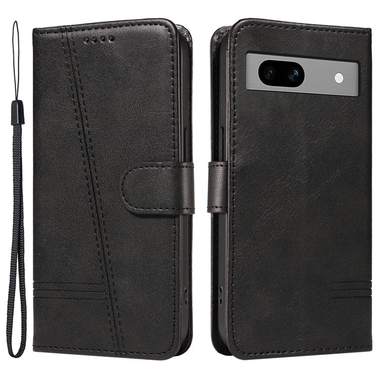 For Google Pixel 7a Case Wallet PU Leather Phone Cover with Stand View - Black