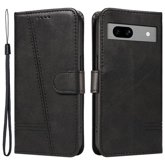 For Google Pixel 7a Case Wallet PU Leather Phone Cover with Stand View - Black