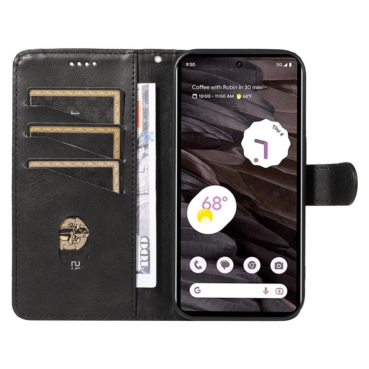 For Google Pixel 7a Case Wallet PU Leather Phone Cover with Stand View - Black