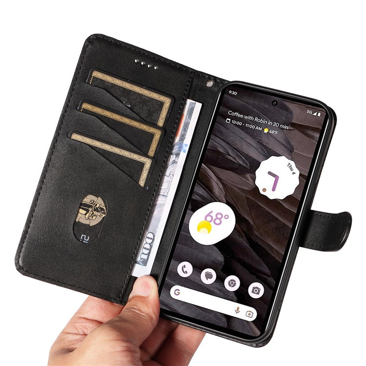 For Google Pixel 7a Case Wallet PU Leather Phone Cover with Stand View - Black