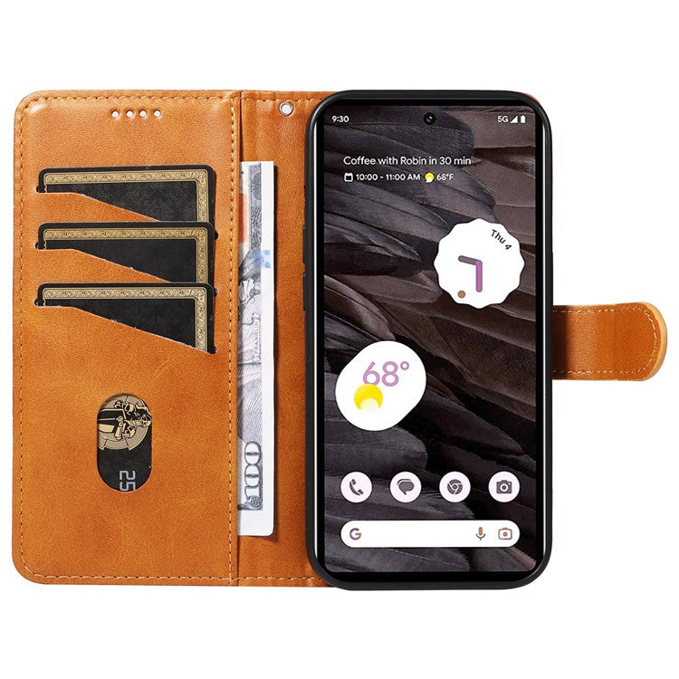 For Google Pixel 7a Case Wallet PU Leather Phone Cover with Stand View - Yellow