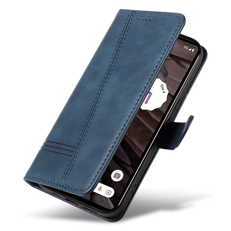 For Google Pixel 7a Case Wallet PU Leather Phone Cover with Stand View - Blue