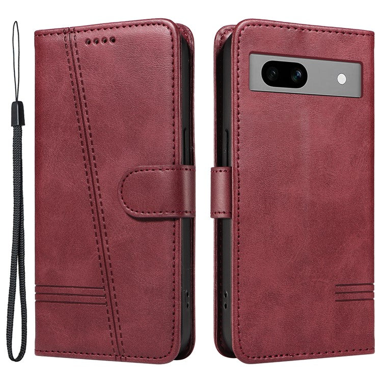 For Google Pixel 7a Case Wallet PU Leather Phone Cover with Stand View - Wine Red