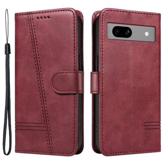 For Google Pixel 7a Case Wallet PU Leather Phone Cover with Stand View - Wine Red
