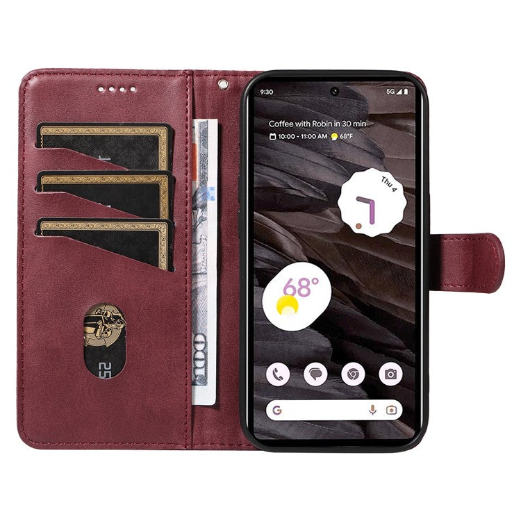 For Google Pixel 7a Case Wallet PU Leather Phone Cover with Stand View - Wine Red