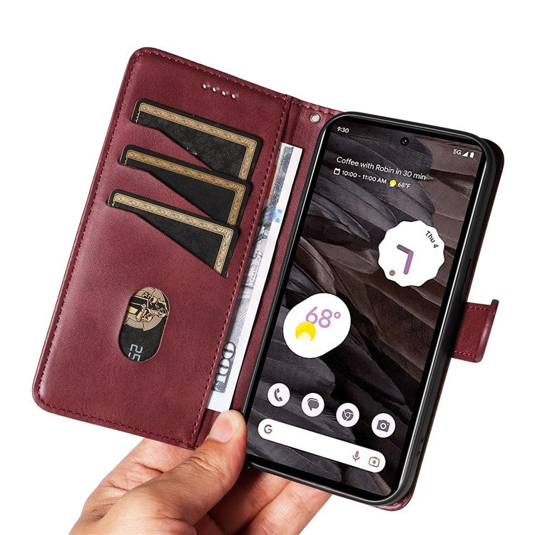 For Google Pixel 7a Case Wallet PU Leather Phone Cover with Stand View - Wine Red