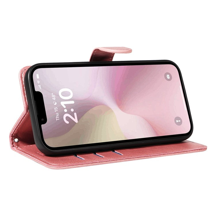 For iPhone 16e Case Wallet Leather Flip Phone Cover with Hand Strap - Rose Gold