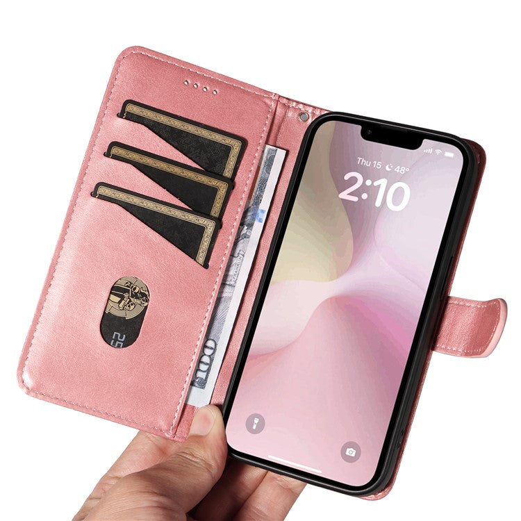 For iPhone 16e Case Wallet Leather Flip Phone Cover with Hand Strap - Rose Gold