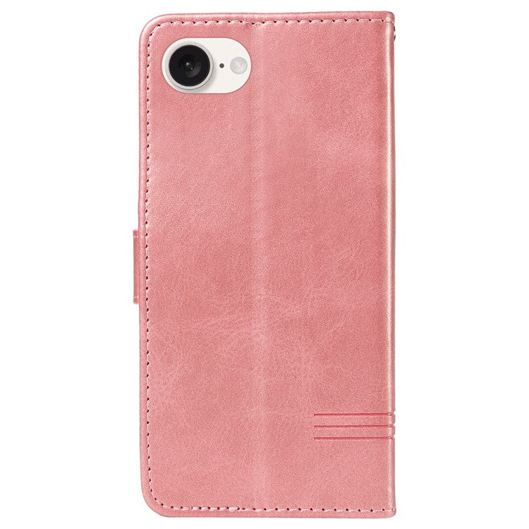 For iPhone 16e Case Wallet Leather Flip Phone Cover with Hand Strap - Rose Gold