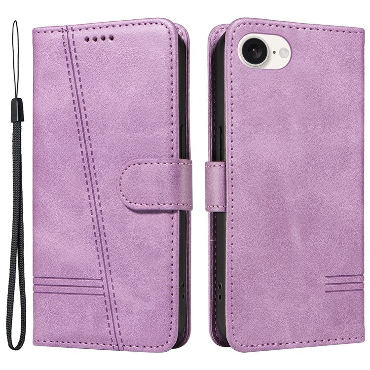 For iPhone 16e Case Wallet Leather Flip Phone Cover with Hand Strap - Light Purple