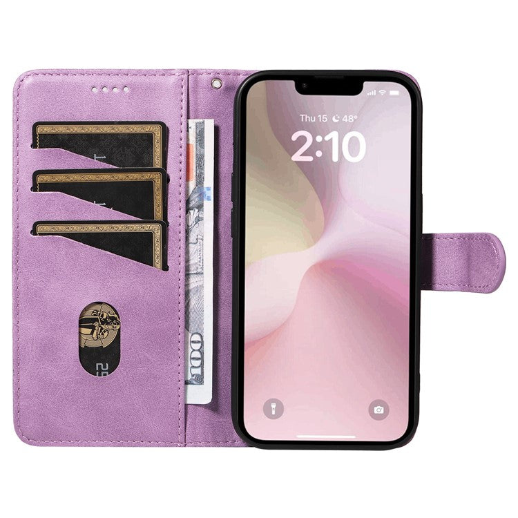 For iPhone 16e Case Wallet Leather Flip Phone Cover with Hand Strap - Light Purple
