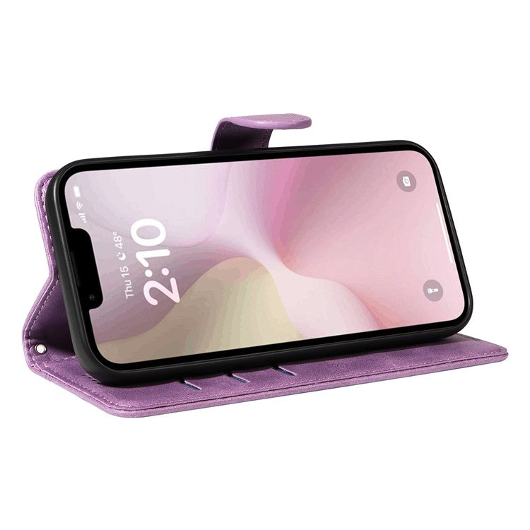 For iPhone 16e Case Wallet Leather Flip Phone Cover with Hand Strap - Light Purple