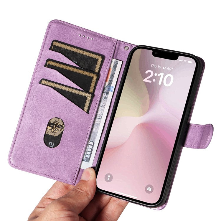 For iPhone 16e Case Wallet Leather Flip Phone Cover with Hand Strap - Light Purple