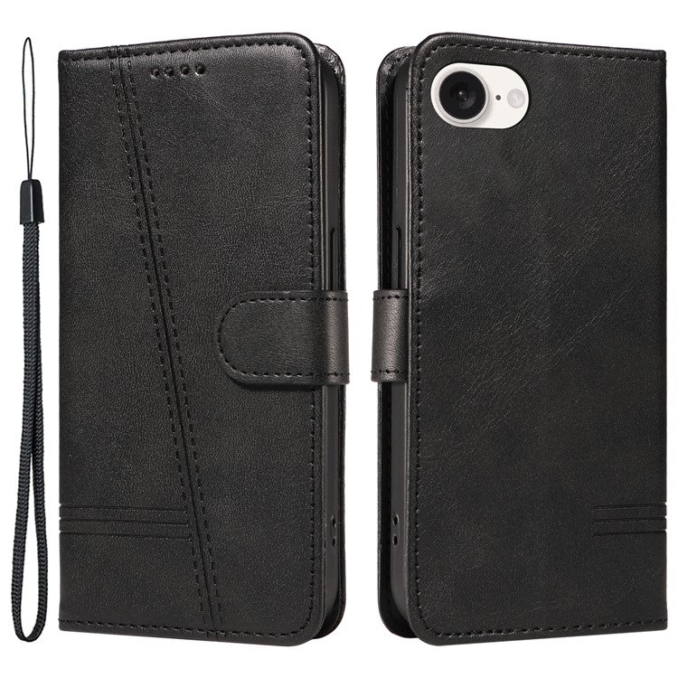 For iPhone 16e Case Wallet Leather Flip Phone Cover with Hand Strap - Black