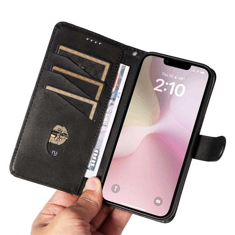 For iPhone 16e Case Wallet Leather Flip Phone Cover with Hand Strap - Black