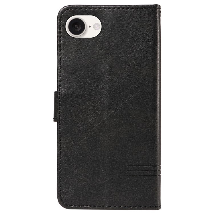 For iPhone 16e Case Wallet Leather Flip Phone Cover with Hand Strap - Black