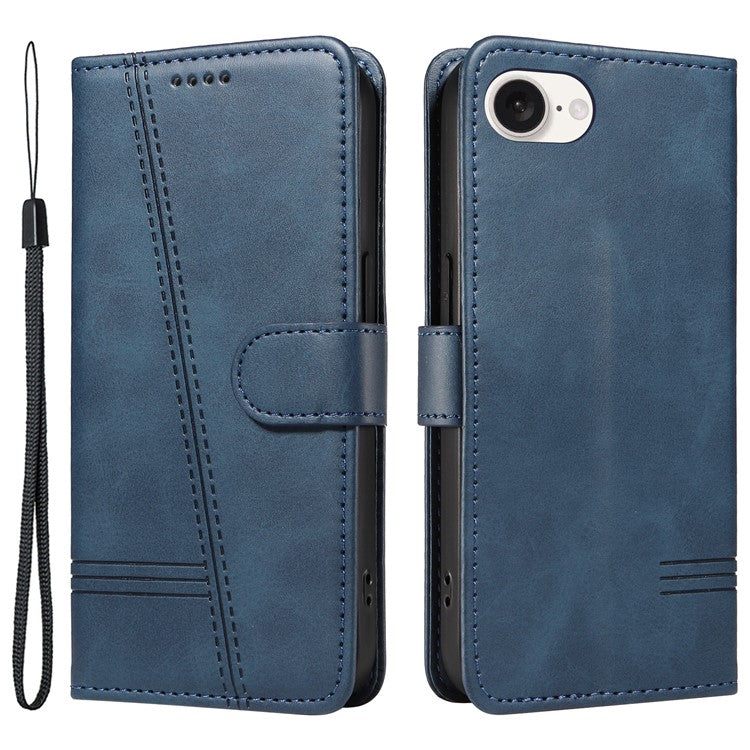 For iPhone 16e Case Wallet Leather Flip Phone Cover with Hand Strap - Blue